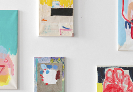 Seven images (painting & collage in the studio), Photo Jakob Adolphi.