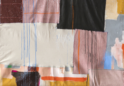 Untitled, Collage auf Nessel und Leinwand: Acryl, Guoache, Transparentpapier, Ölkreide, Papier, 160x120cm, Foto Jakob Adolphi.